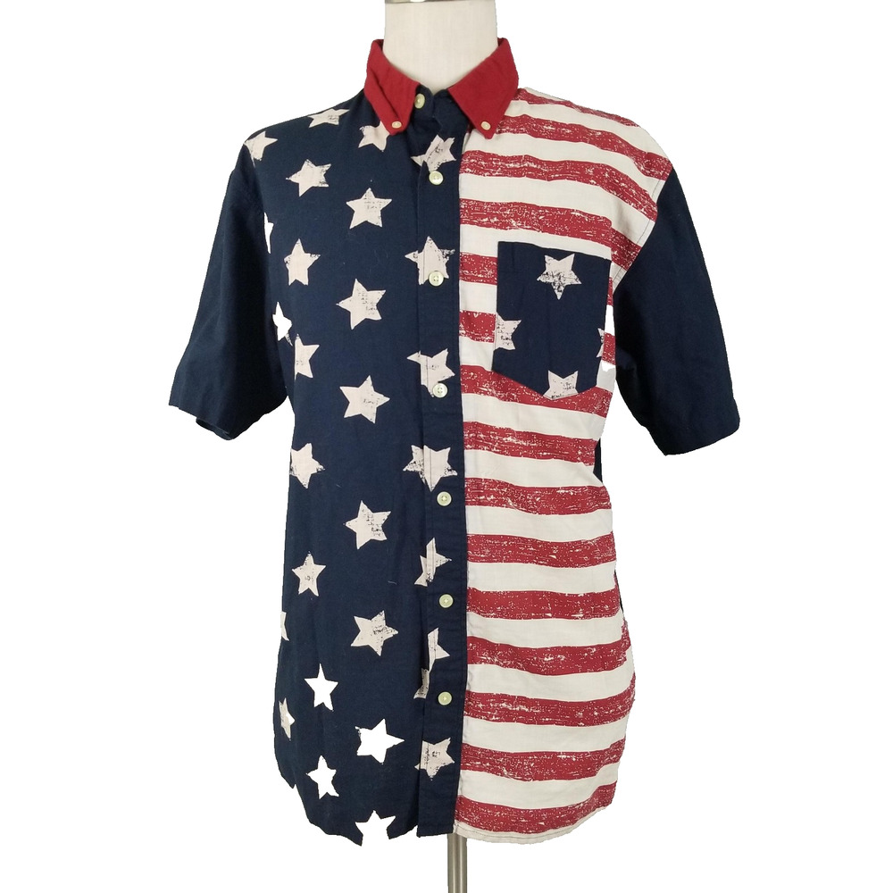 Red Head Shirt‎ Mens Large Stars Stripes American Flag Patriotic USA 4th MAGA